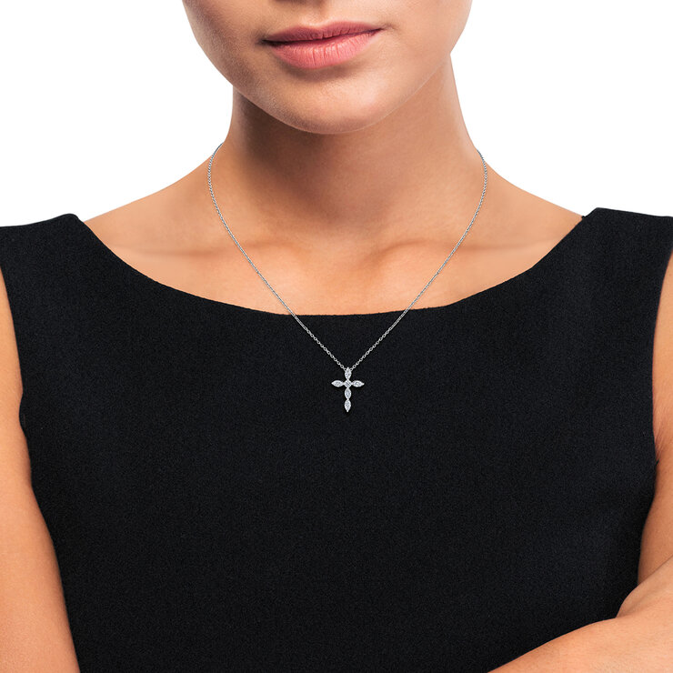 Dije de Cruz de Diamantes, 0.85ctw, Oro Blanco de 14K — Imagen 4 de 4
