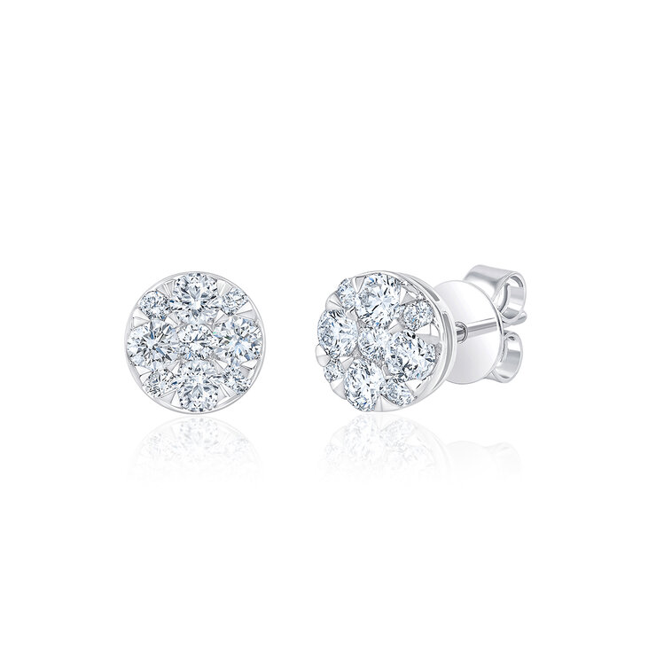 Aretes de Diamantes, 0.8ctw, Corte Redondo, Oro Blanco de 14Kt — Imagen 1 de 4