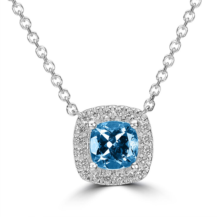 Collar de Topacio Azul con Diamantes 0.10ctw, Oro Blanco de 14K — Imagen 1 de 4