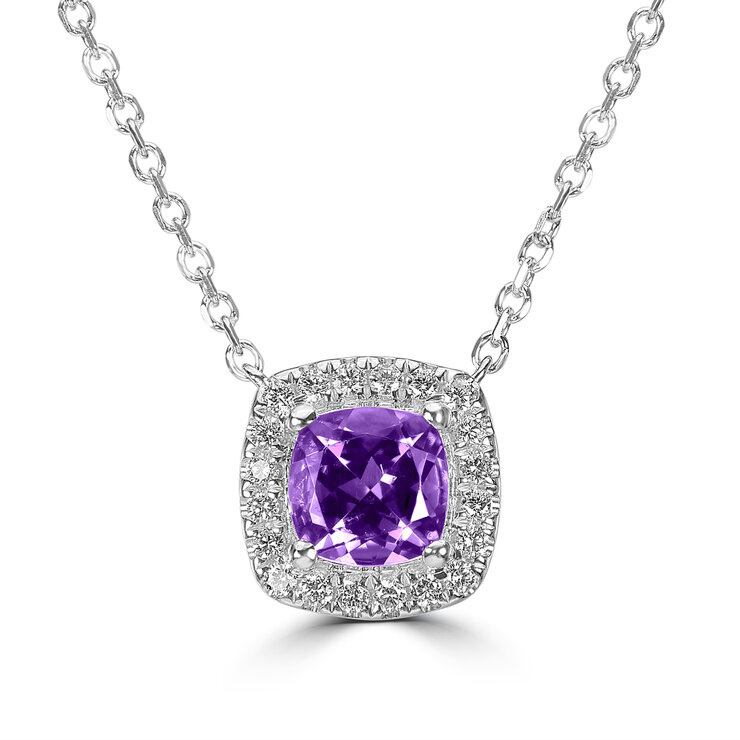 Collar de Amatista con Diamantes 0.10ctw, Oro Blanco de 14K — Imagen 1 de 4