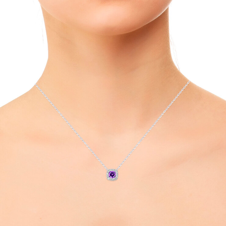 Collar de Amatista con Diamantes 0.10ctw, Oro Blanco de 14K — Imagen 3 de 4
