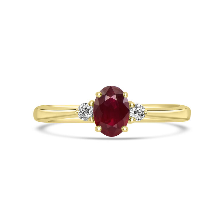 Anillo de Rubí con Diamantes, 0.07ctw, Oro Amarillo 14K — Imagen 1 de 4