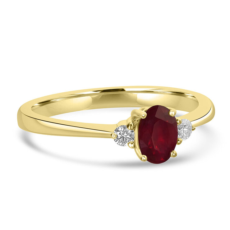 Anillo de Rubí con Diamantes, 0.07ctw, Oro Amarillo 14K — Imagen 2 de 4