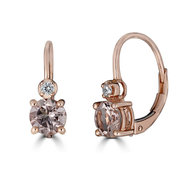 Aretes de Morganita con Diamante, 14kt