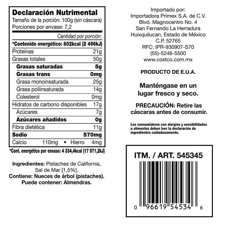 Kirkland Signature Pistaches Tostados y Salados 1.36 kg — Imagen 3 de 3