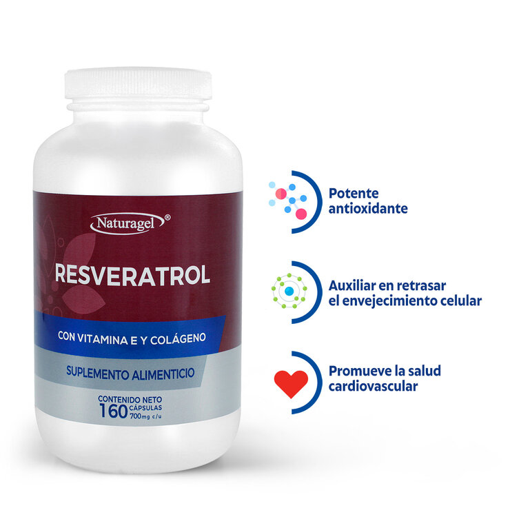 Naturagel Resveratrol con Vitamina E y Colágeno 160 Cápsulas — Imagen 4 de 4