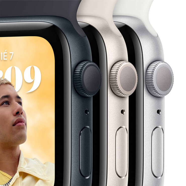 Apple Watch SE (GPS) Caja de Aluminio Plata 44mm con correa deportiva color blanco  — Imagen 2 de 4