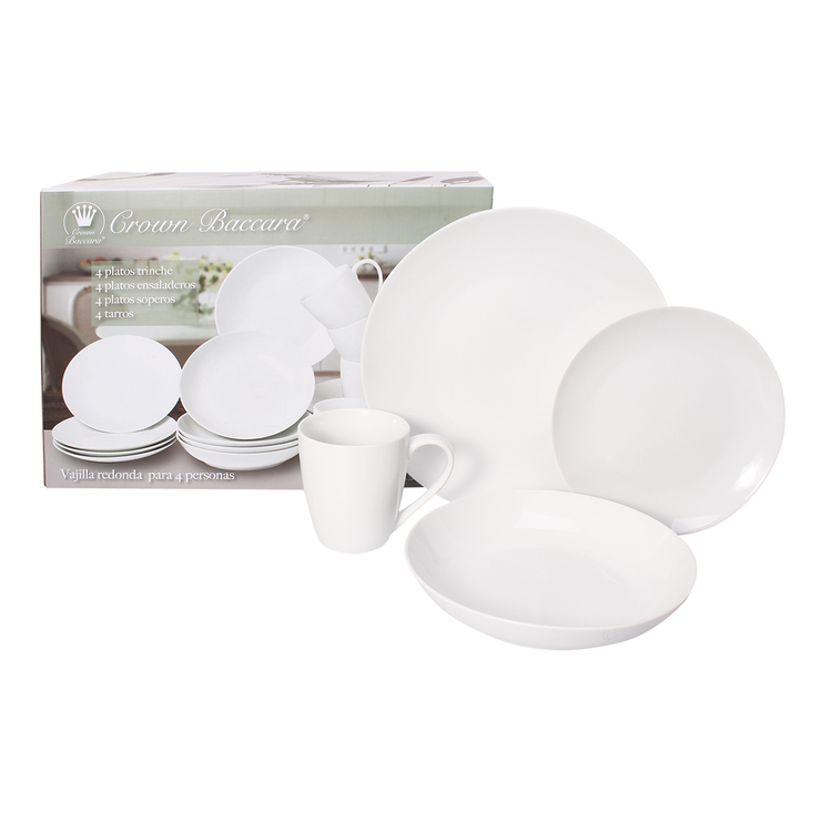 Crown Baccara, Vajilla de porcelana blanca, 16 piezas — Imagen 2 de 2