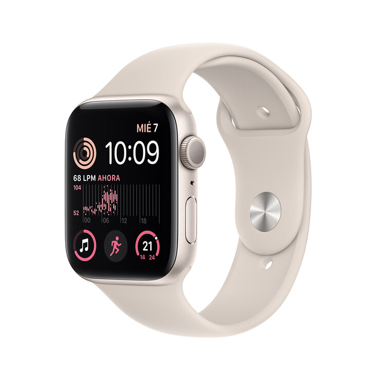 Apple Watch SE (GPS) Caja de Aluminio Blanco Estrella 44mm con correa deportiva color blanco estrella   — Imagen 1 de 4