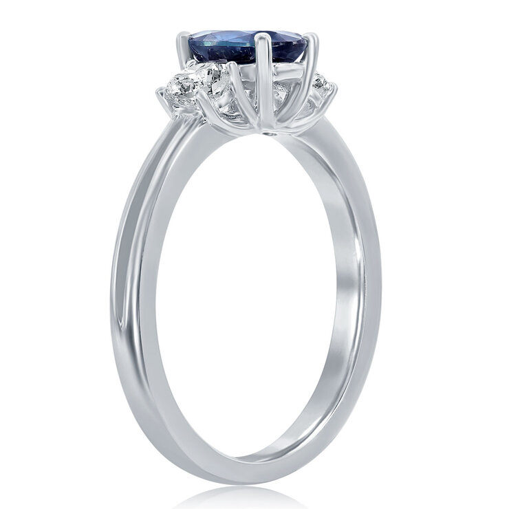 Anillo de Zafiro Azul con Diamantes, 0.30ctw, Oro Blanco 14K — Imagen 2 de 3