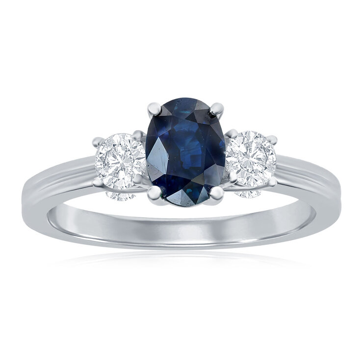 Anillo de Zafiro Azul con Diamantes, 0.30ctw, Oro Blanco 14K — Imagen 1 de 3