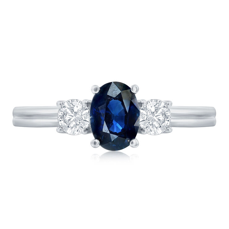 Anillo de Zafiro Azul con Diamantes, 0.30ctw, Oro Blanco 14K — Imagen 3 de 3