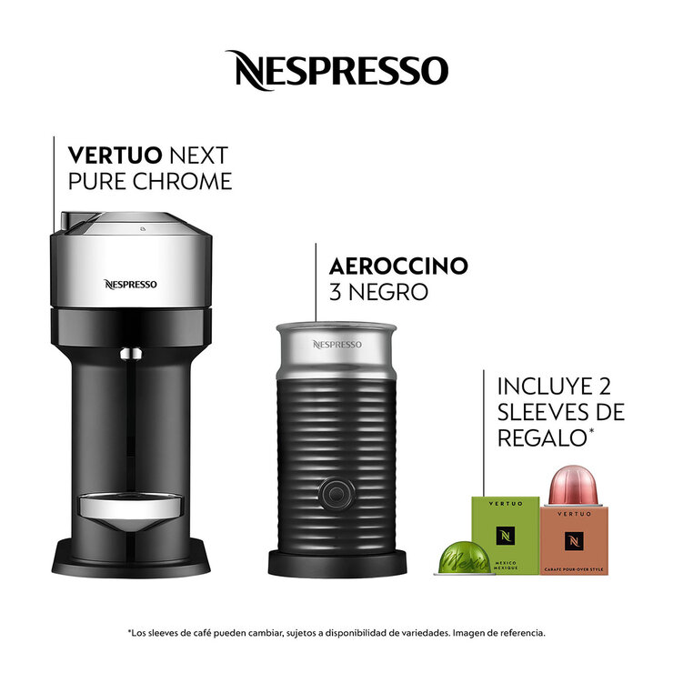 Nespresso, Cafetera Vertuo Next Pure Chrome + Aeroccino 3 con 32 cápsulas + 30 de regalo con el QR — Imagen 3 de 4