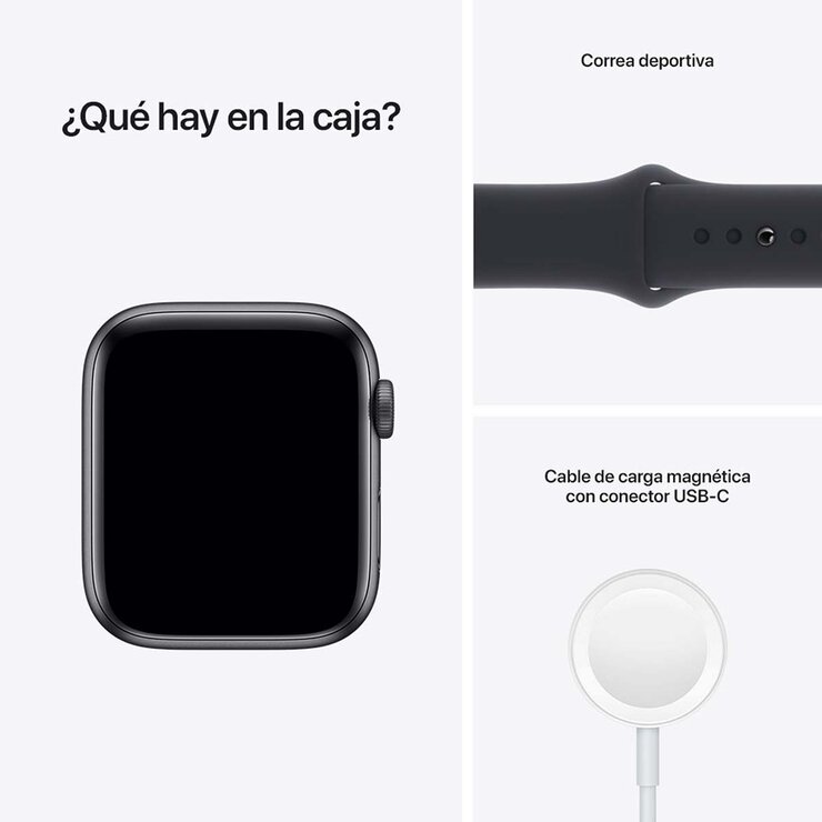 Apple Watch SE (GPS) Caja de aluminio gris espacial 44mm con correa deportiva color medianoche — Imagen 2 de 4