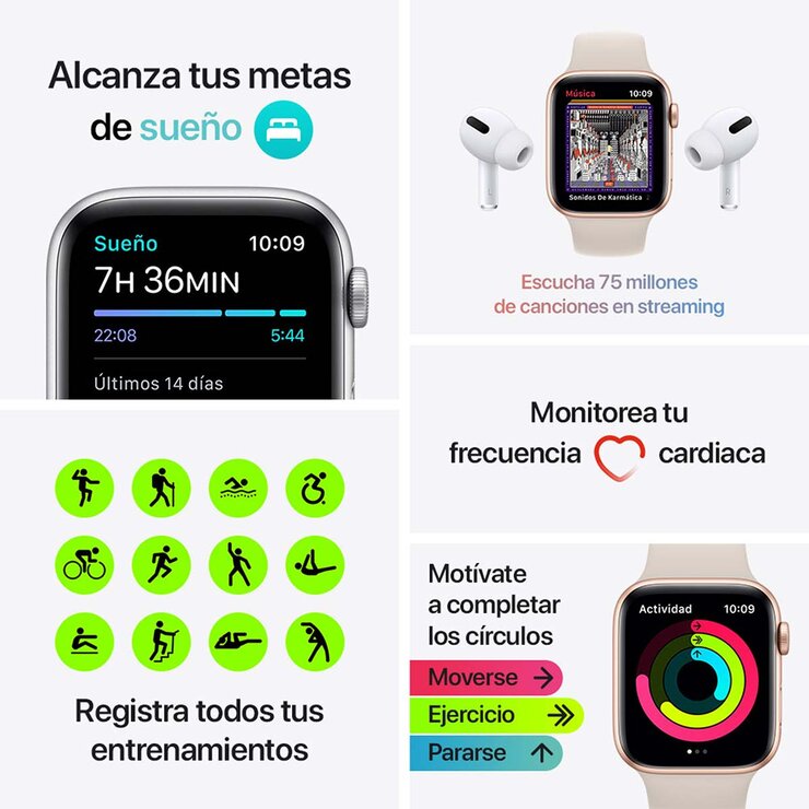 Apple Watch SE (GPS) Caja de aluminio gris espacial 44mm con correa deportiva color medianoche — Imagen 4 de 4