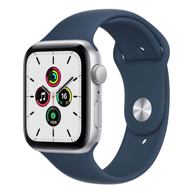 Apple Watch SE (GPS) Caja de aluminio plata 44mm con correa deportiva color abismo — Imagen 1 de 4
