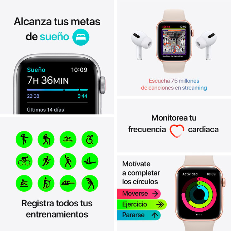 Apple Watch SE (GPS + Celular) Caja de Aluminio Oro 40mm con correa deportiva blanco estrella — Imagen 3 de 4