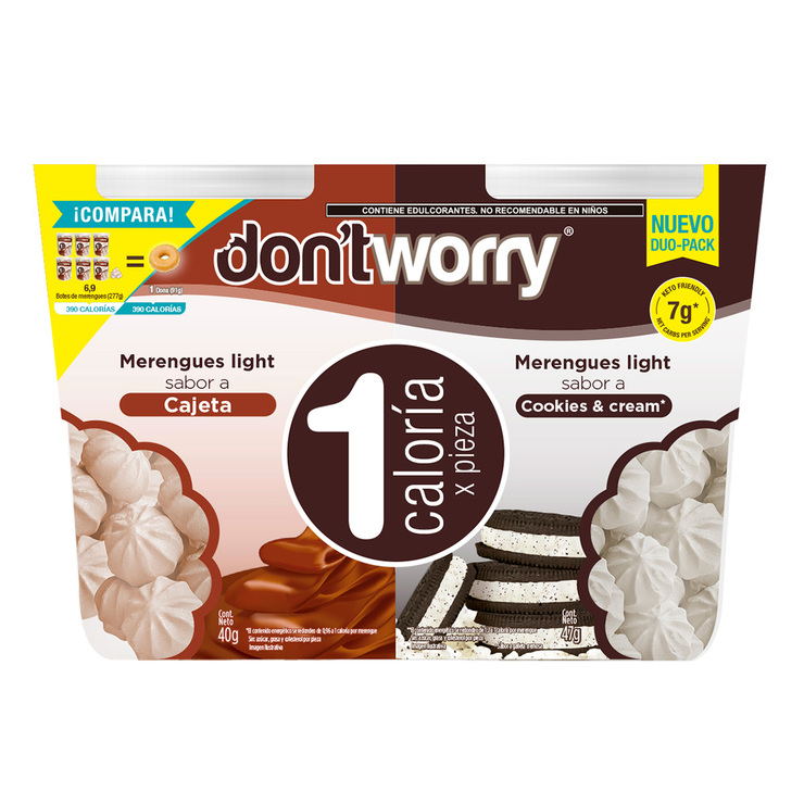 Don't Worry Merengues Sabor Cajeta y Cookies and Cream 2 pzas — Imagen 1 de 2