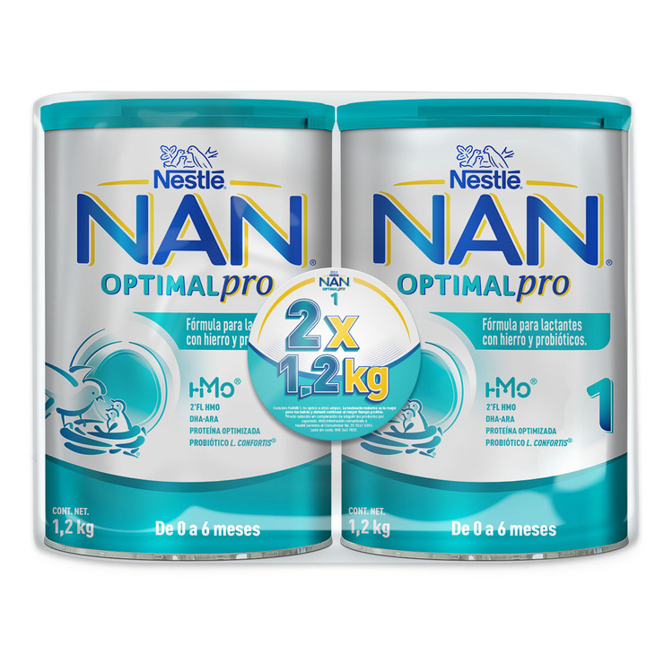 Nestle NAN Optipro 1, fórmula para bebé (2 latas de 1.2 kg c/u) — Imagen 1 de 4