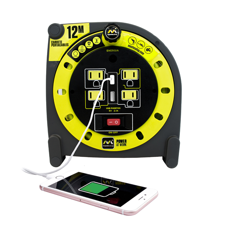 MasterPlug, Extensión Eléctrica de Tambor 12M con 2 Entradas USB — Imagen 1 de 3