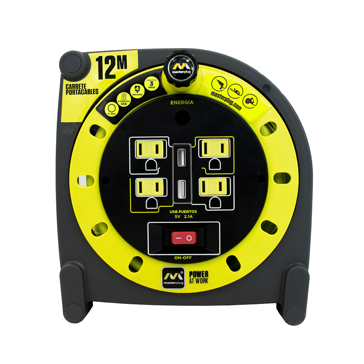 MasterPlug, Extensión Eléctrica de Tambor 12M con 2 Entradas USB — Imagen 2 de 3