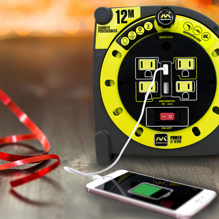 MasterPlug, Extensión Eléctrica de Tambor 12M con 2 Entradas USB — Imagen 3 de 3