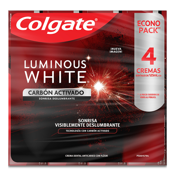 Pasta Dental con Carbón Activado, Colgate Luminous White, 4 pzas 