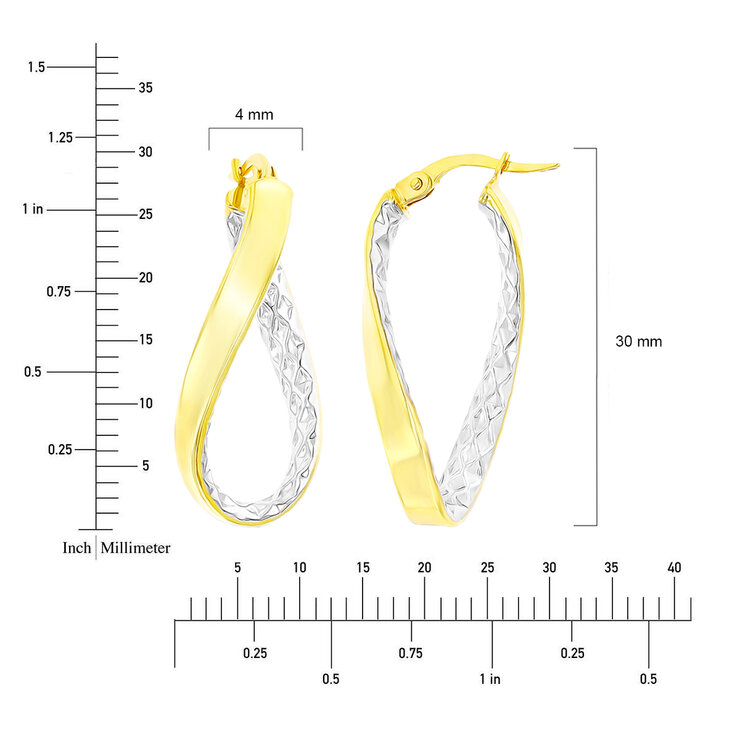 Aretes, Colgantes, Dos Tonos de Oro de 14K — Imagen 3 de 4