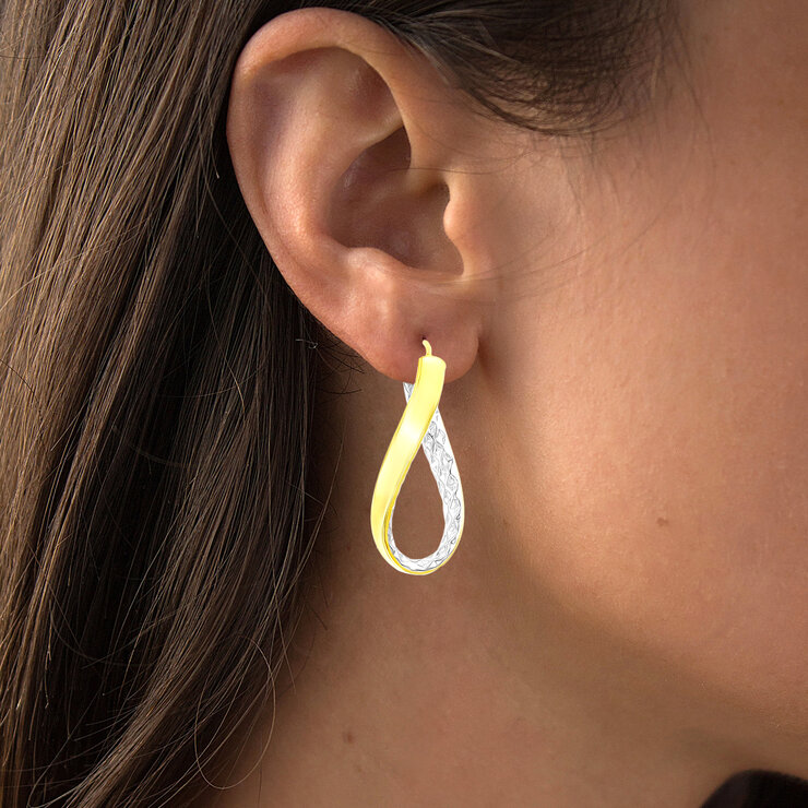 Aretes, Colgantes, Dos Tonos de Oro de 14K — Imagen 4 de 4