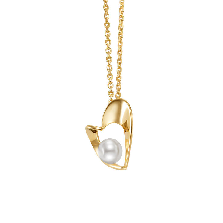 Dije de Perla en Corazon con Cadena, 5-5.5mm, Oro Amarillo de 14K — Imagen 2 de 4