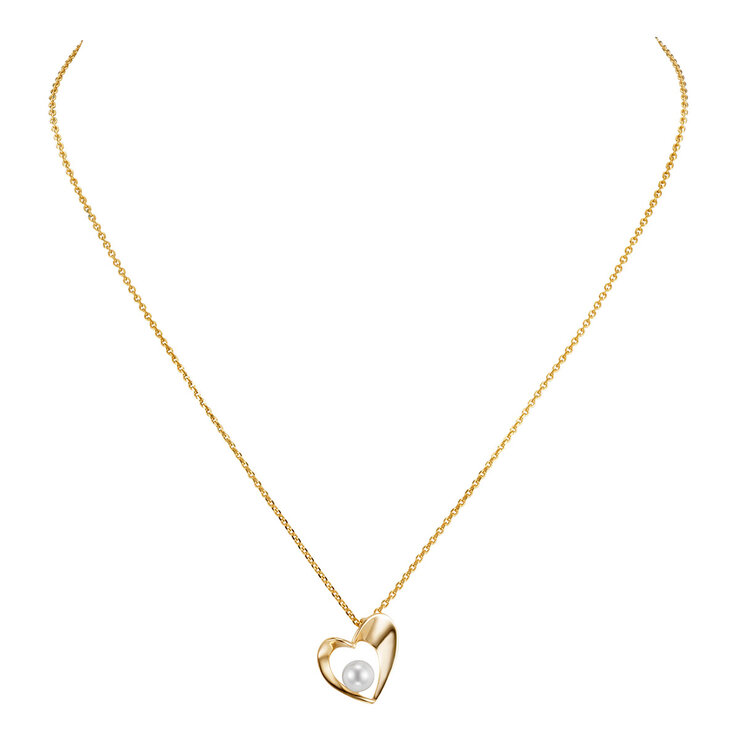 Dije de Perla en Corazon con Cadena, 5-5.5mm, Oro Amarillo de 14K — Imagen 3 de 4