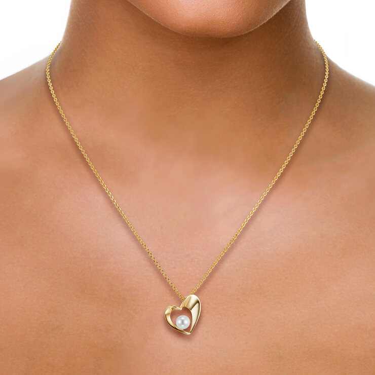Dije de Perla en Corazon con Cadena, 5-5.5mm, Oro Amarillo de 14K — Imagen 4 de 4