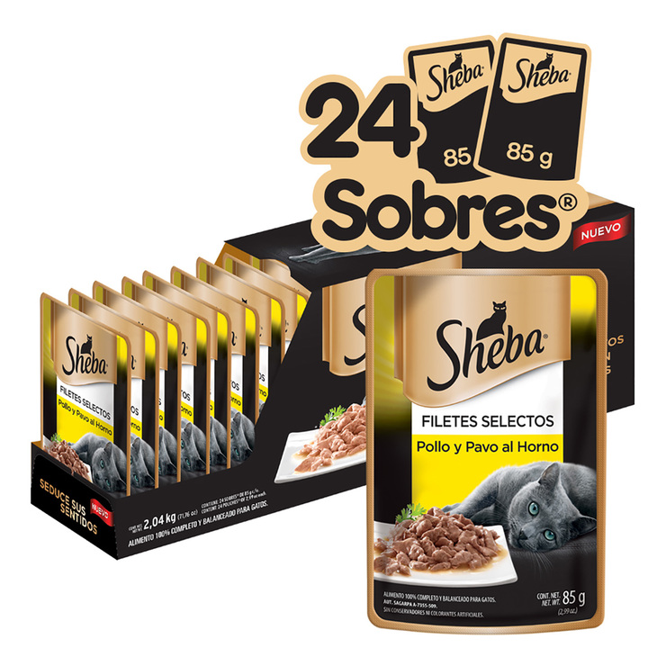Sheba Alimento Húmedo para Gato Sabor Pavo y Pollo 24 pzas de 85 g — Imagen 1 de 4