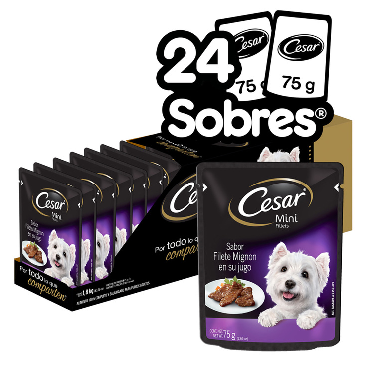 Cesar Alimento Húmedo para Perro Sabor Filete Mignon 24 pzas de 75g — Imagen 1 de 4