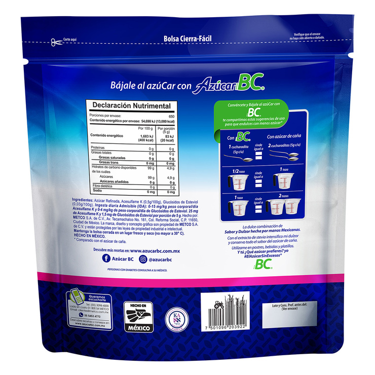 BC Azúcar y Extracto de Stevia 3.25 kg — Imagen 2 de 3