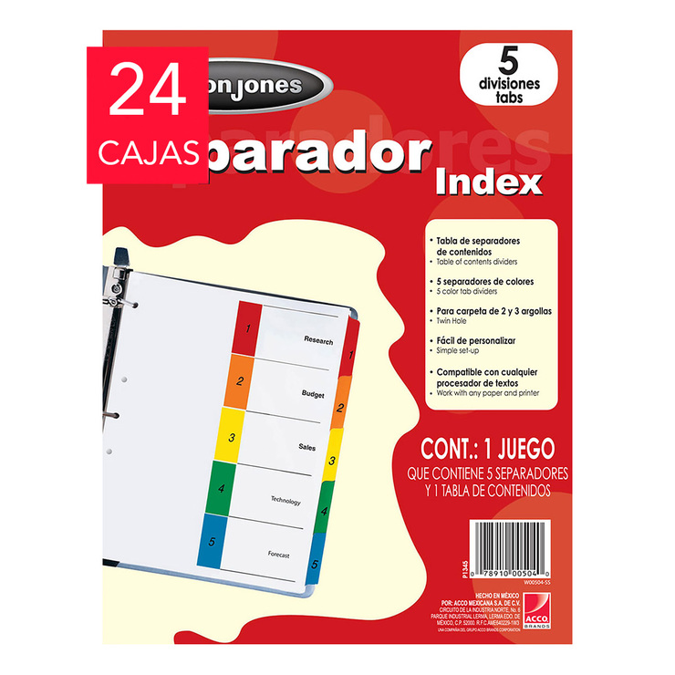 Wilson Jones Separadores 5 Divisiones Formato Vertical — Imagen 1 de 2