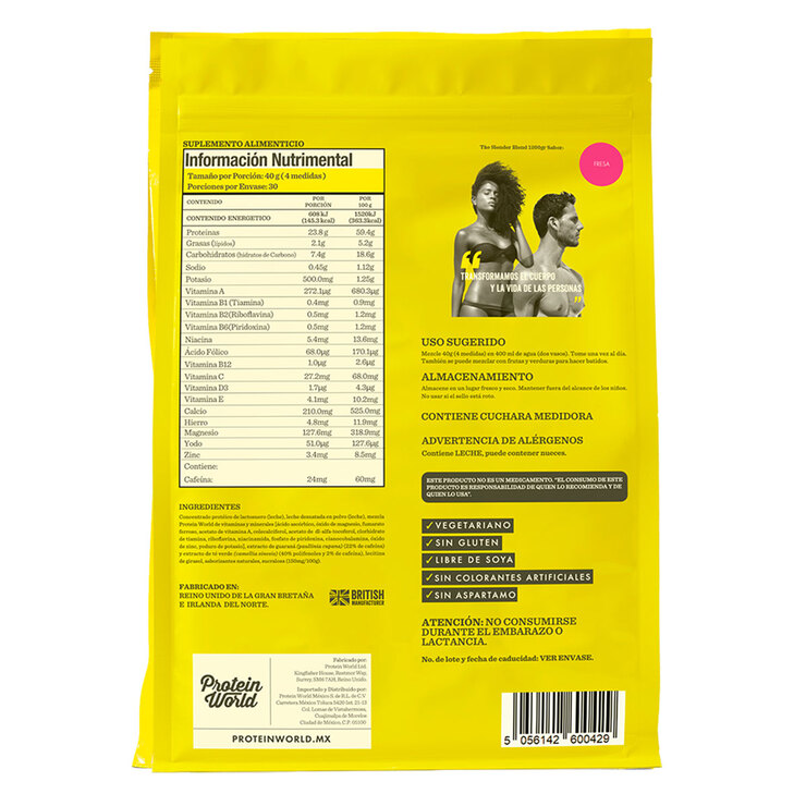 Bebida a Base de Proteína Sabor Fresa, Protein World Slender 1.2 kg — Imagen 2 de 2
