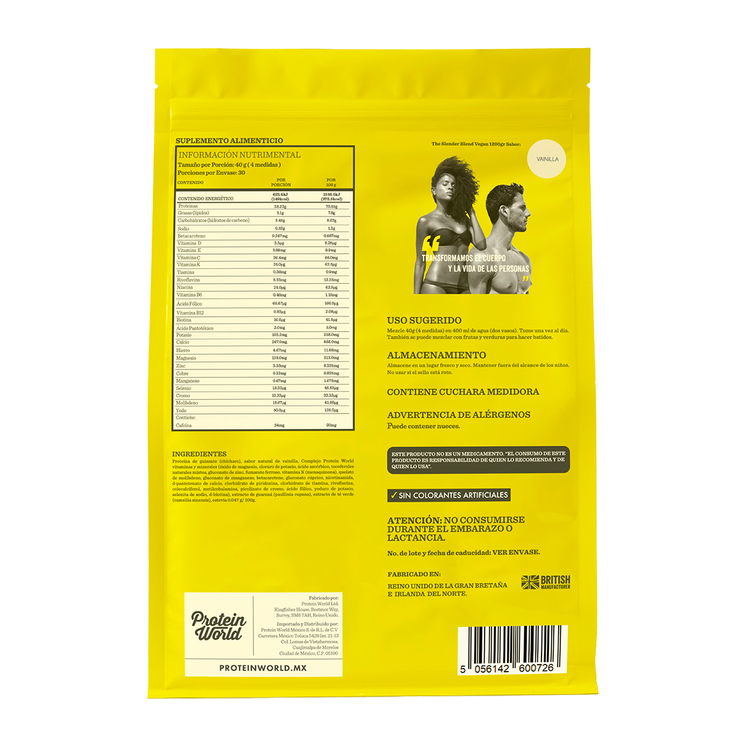 Proteína Vegana en Polvo Sabor Vainilla, Protein World, 1.2 kg  — Imagen 2 de 3