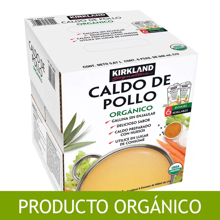 Kirkland Signature Caldo de Pollo Orgánico 6 pzas de 946 ml — Imagen 1 de 3