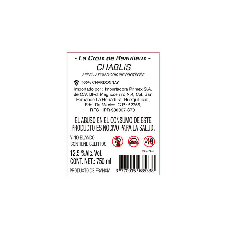 Vino Blanco Croix Beaulieux Chabli 750ml — Imagen 2 de 3