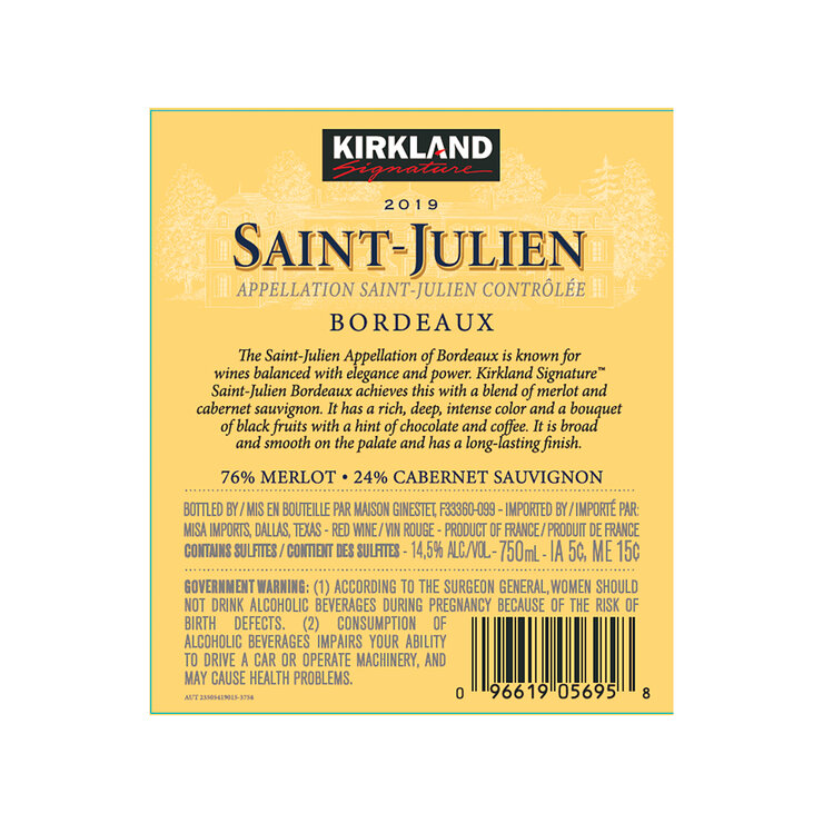 Vino Tinto Kirkland Signature Saint-Julien 750ml — Imagen 2 de 3