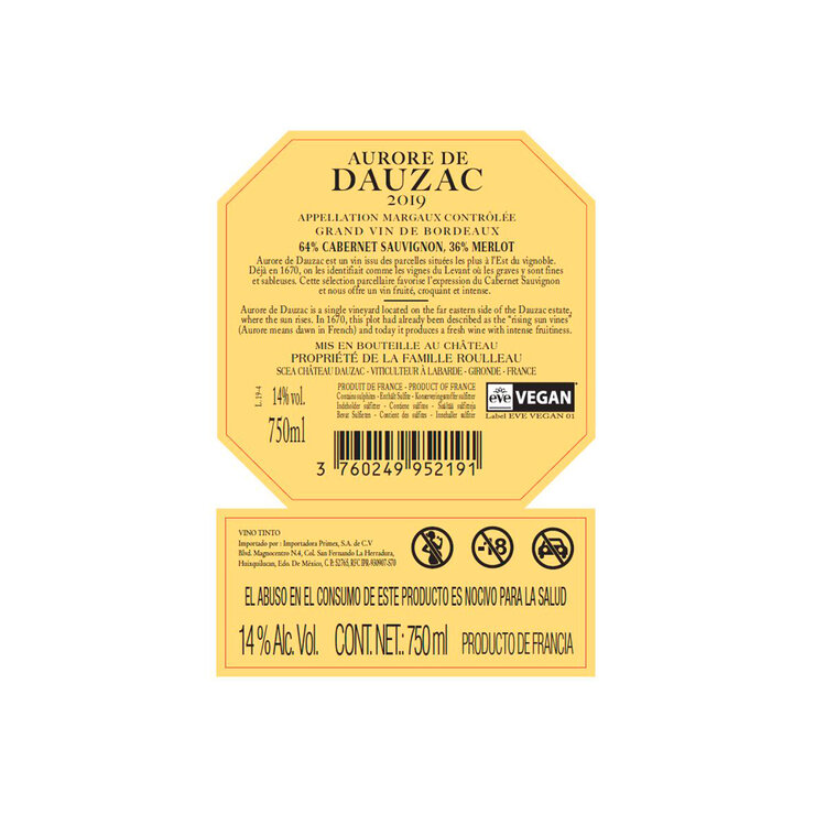 Vino Tinto Aurore de Dauzac 750ml  — Imagen 2 de 3