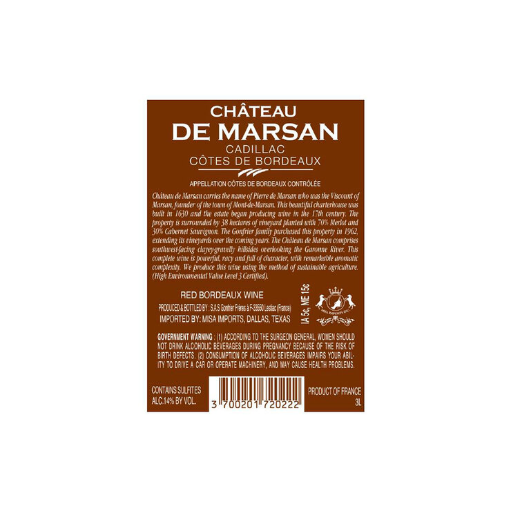 Vino Tinto Château de Marsan 2019 3L — Imagen 2 de 3