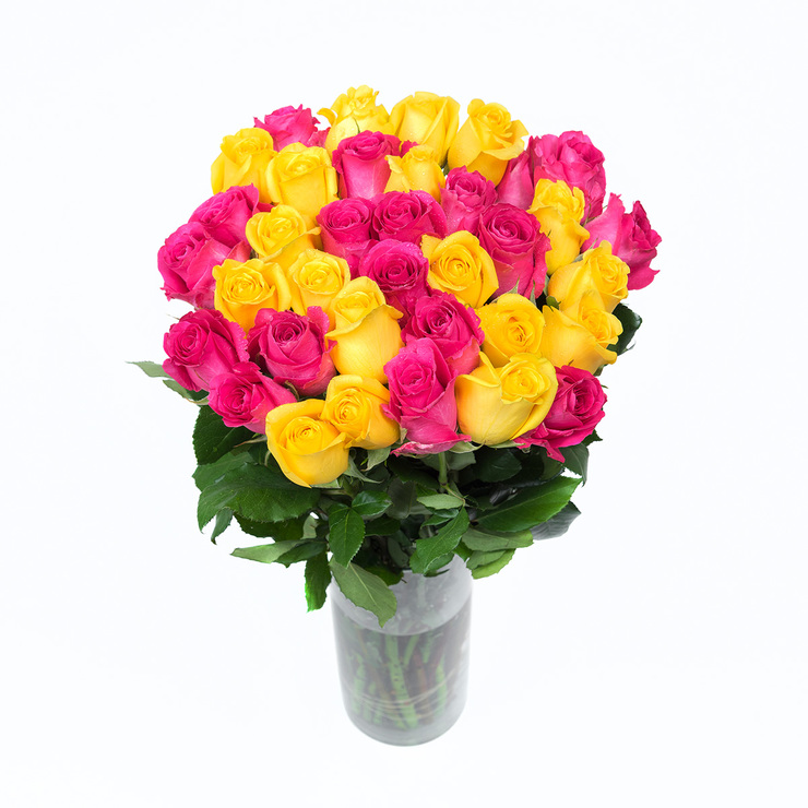 Chiltepec, Bouquet de 36 Rosas Color Fucsia y Amarillo — Imagen 2 de 3