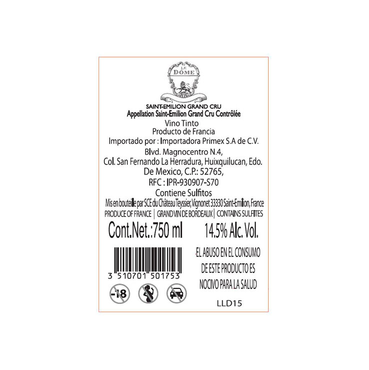 Vino Tinto Le Dôme 2015 750ml — Imagen 2 de 3