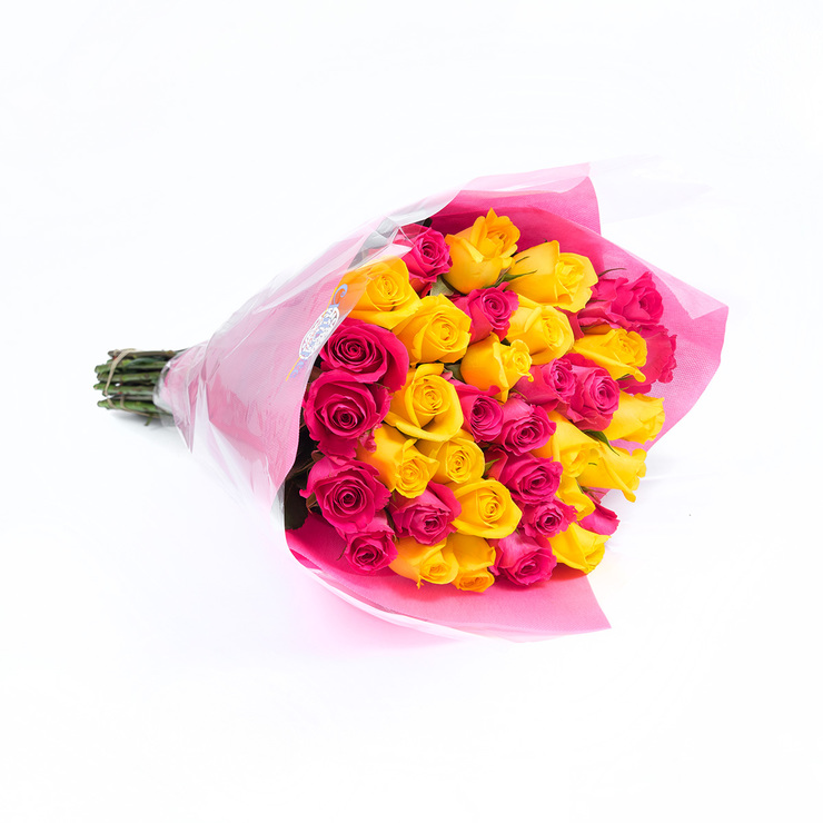 Chiltepec, Bouquet de 36 Rosas Color Fucsia y Amarillo — Imagen 3 de 3