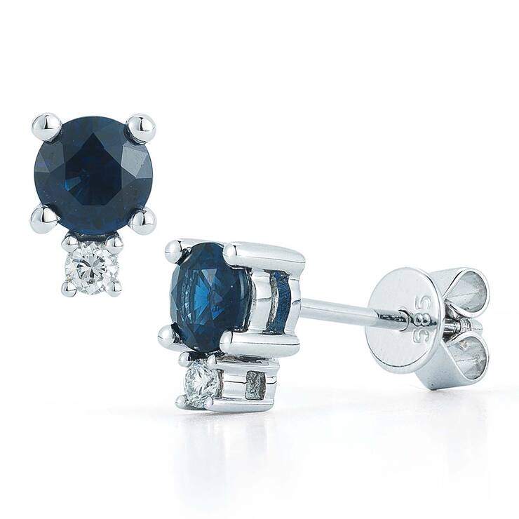 Aretes de Zafiro Azul con Diamante 0.06ctw, Oro Blanco de 14K — Imagen 1 de 2
