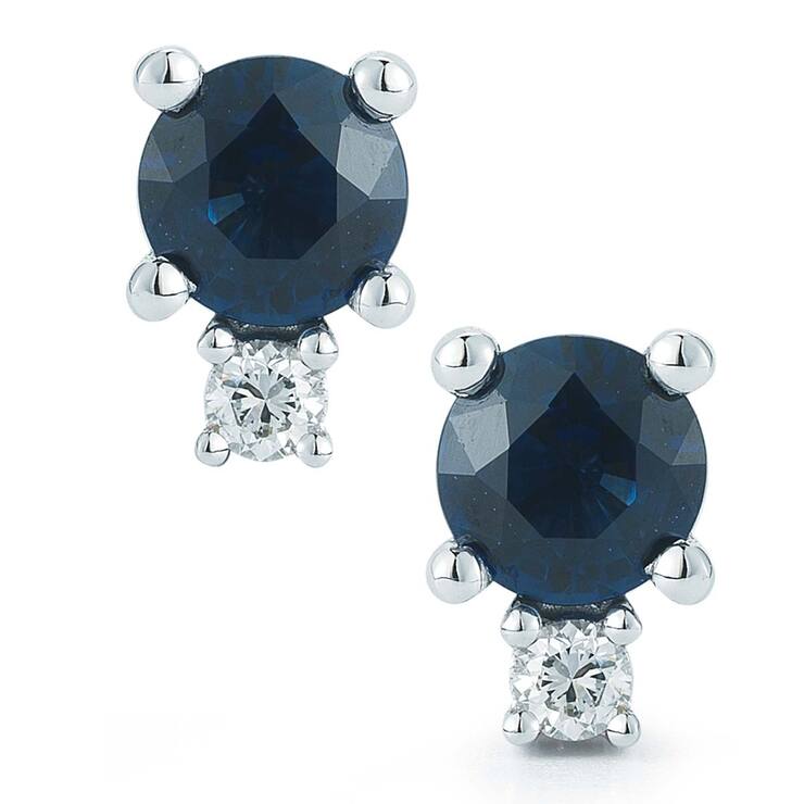 Aretes de Zafiro Azul con Diamante 0.06ctw, Oro Blanco de 14K — Imagen 2 de 2