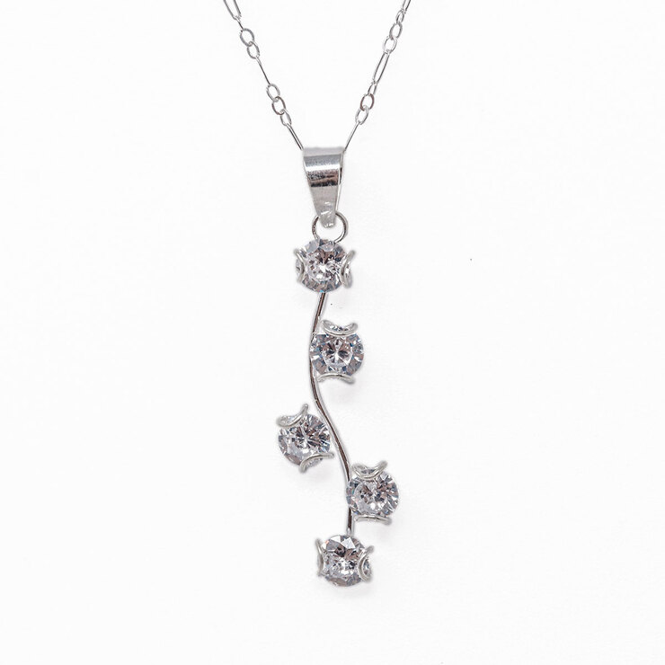 Juego de  Plata .925 con Cadena  con Dije en Fomar De Raíz y Aretes con Figura de Ramas con Cristal Blanco — Imagen 1 de 4
