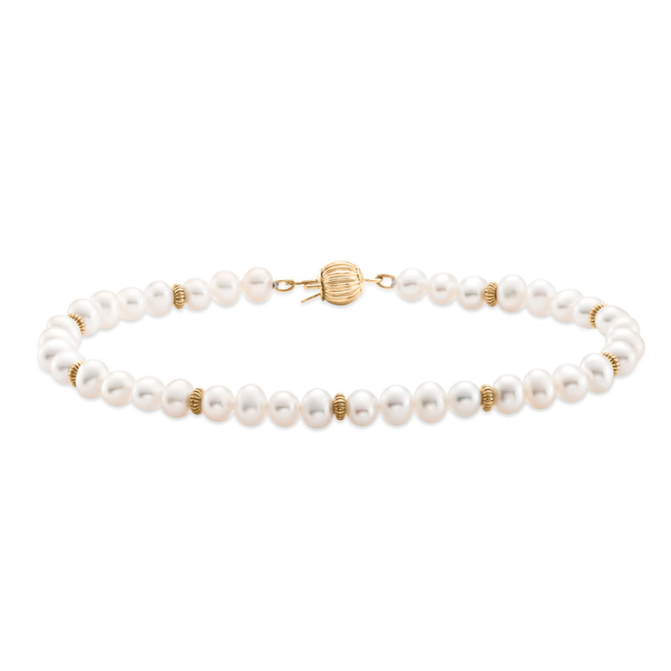 Pulsera de Perlas Cultivadas, 4-4.5mm, Oro Amarillo de 14kt